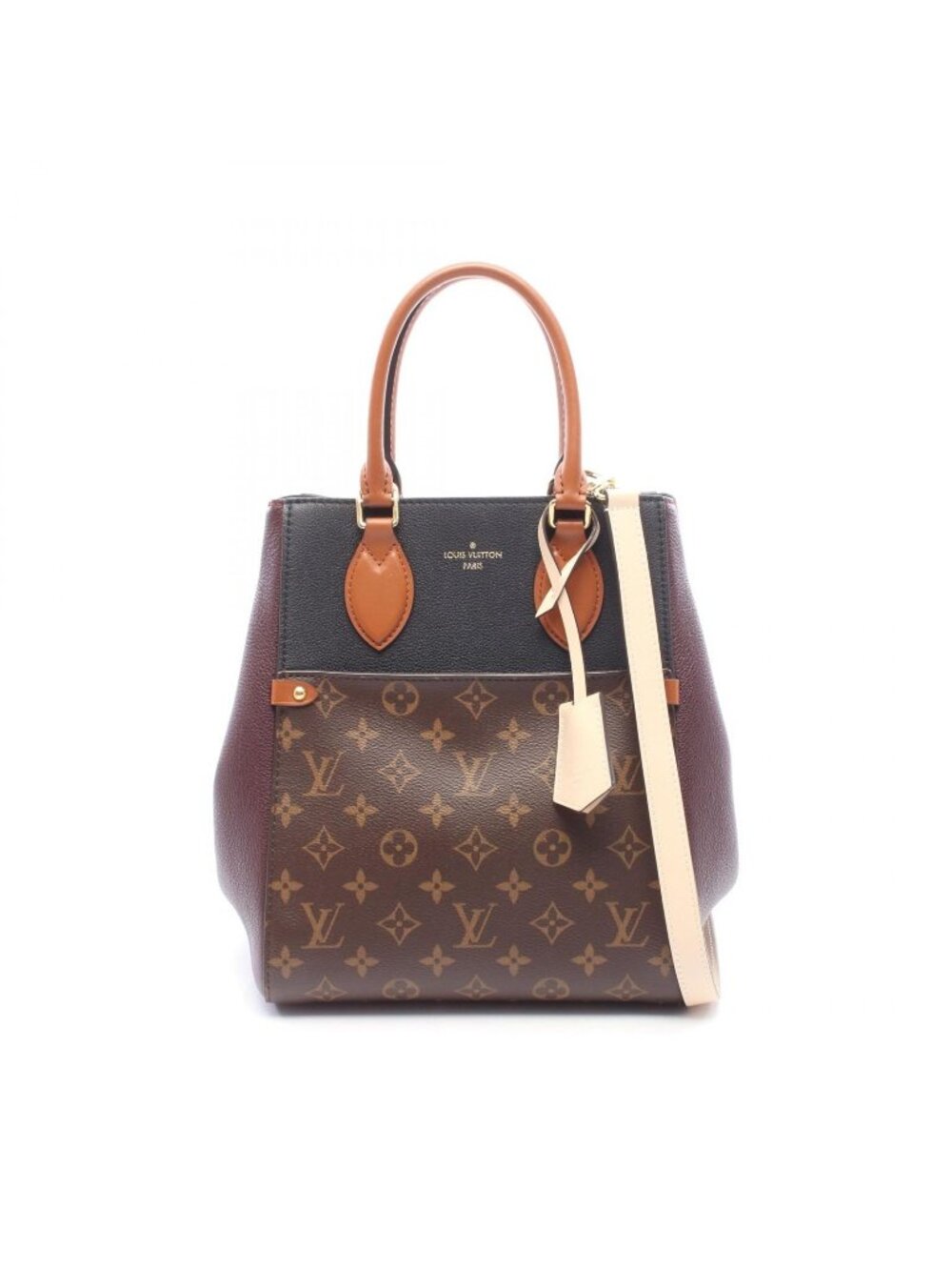 Louis Vuitton Handbag Fold Tote MM 2-Way Wine Cream Noir Leather